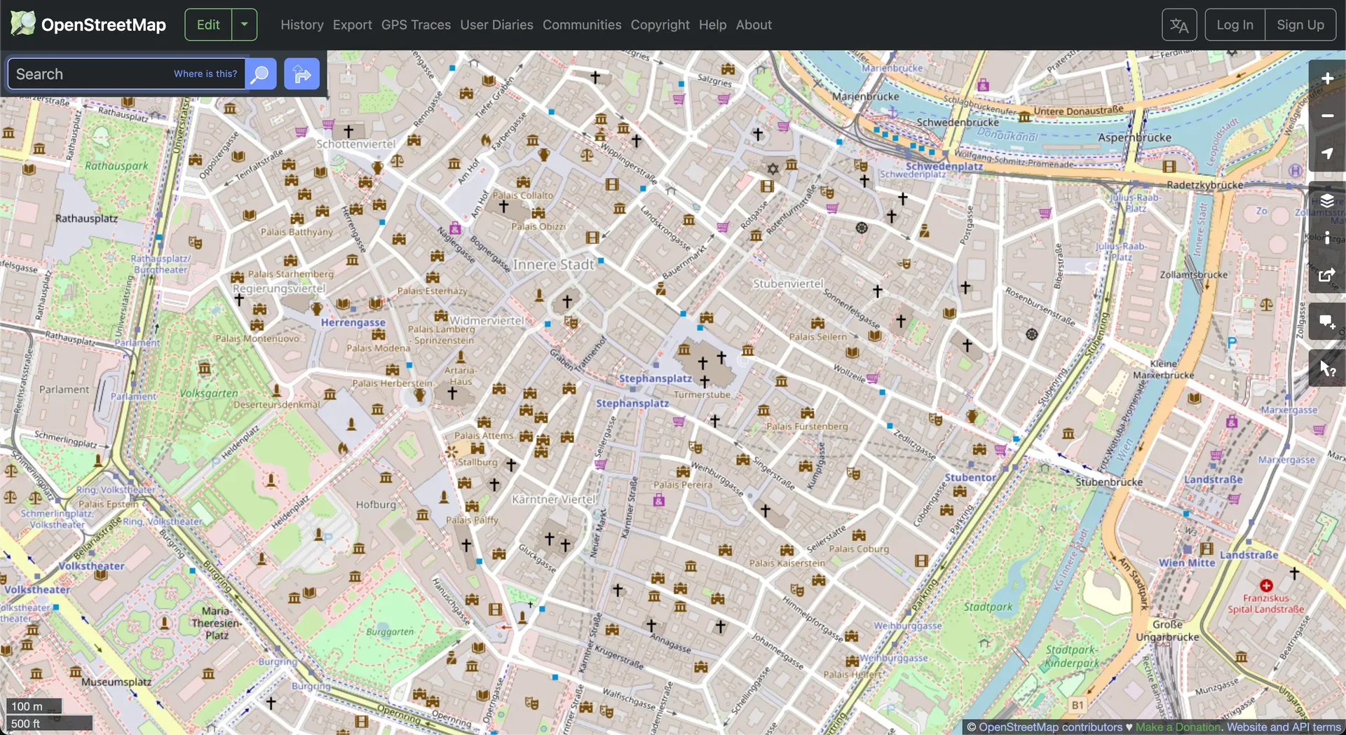 OpenStreetMap integration example showing detailed European map with country boundaries, city names, and geographical features like rivers and terrain, demonstrating the level of detail would be too much for MAAS Site manager